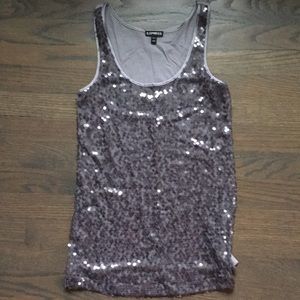 Gray sequin Express tank top